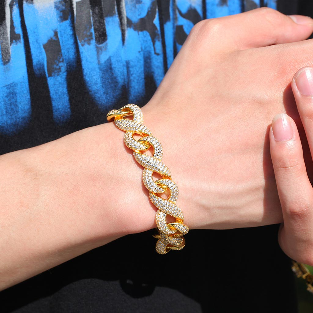 15mm Iced Out Infinity Bracelet With Box Clasp In Gold With Gold Shine - Image 3