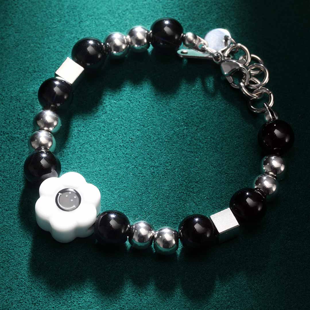 Black Smile Face Charms With Musical Note Bracelet With Street Luxury Shine