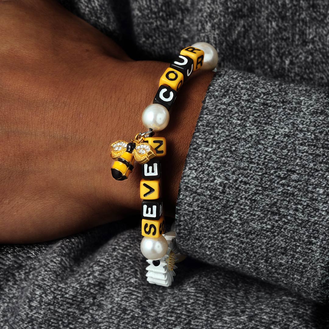 Pearl Sunflower Smile Face Bee Bracelet Silver With Street Luxury Shine - Image 3