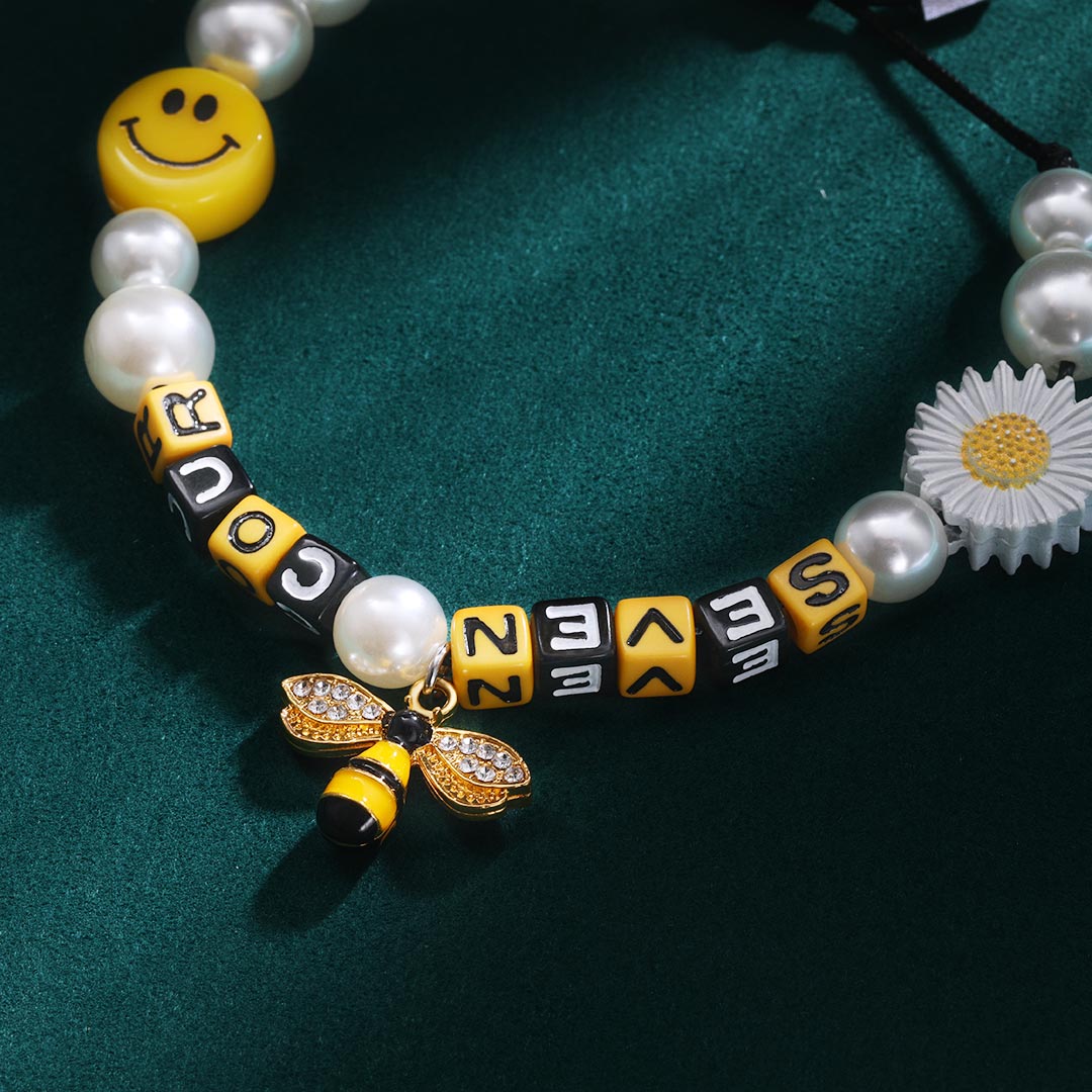 Pearl Sunflower Smile Face Bee Bracelet Silver With Street Luxury Shine - Image 4