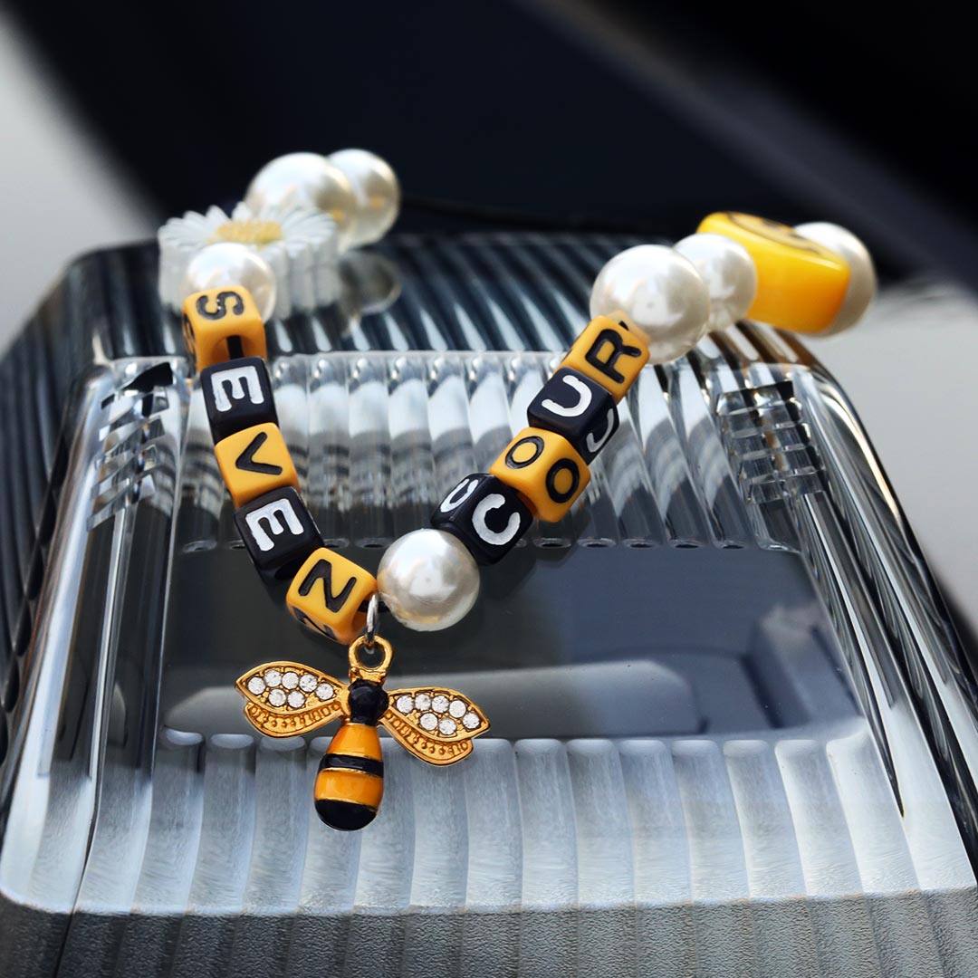 Pearl Sunflower Smile Face Bee Bracelet Silver With Street Luxury Shine - Image 5