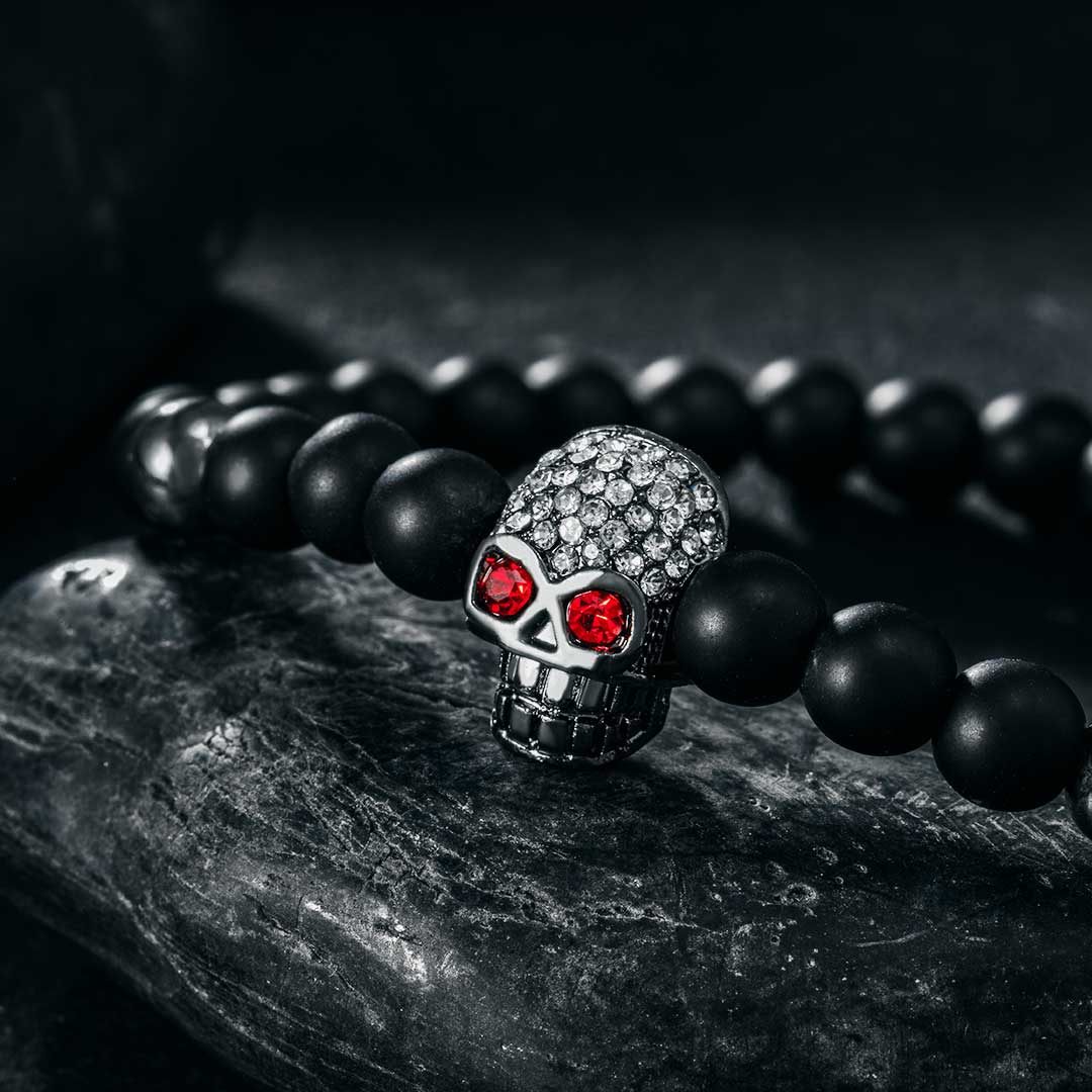 2pcs Black Frosted & Copper Beads Skull Bracelet With Street Luxury Shine - Image 5