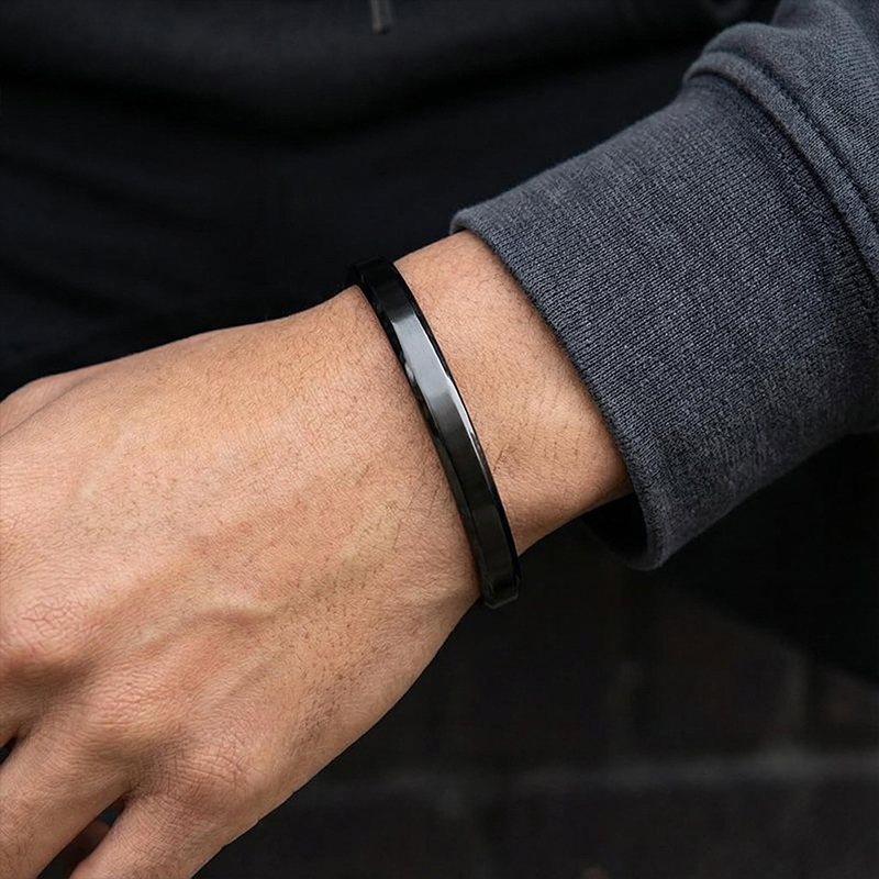 Simple And Stylish 6mm Stainless Steel Open Bracelet Silver - Image 6