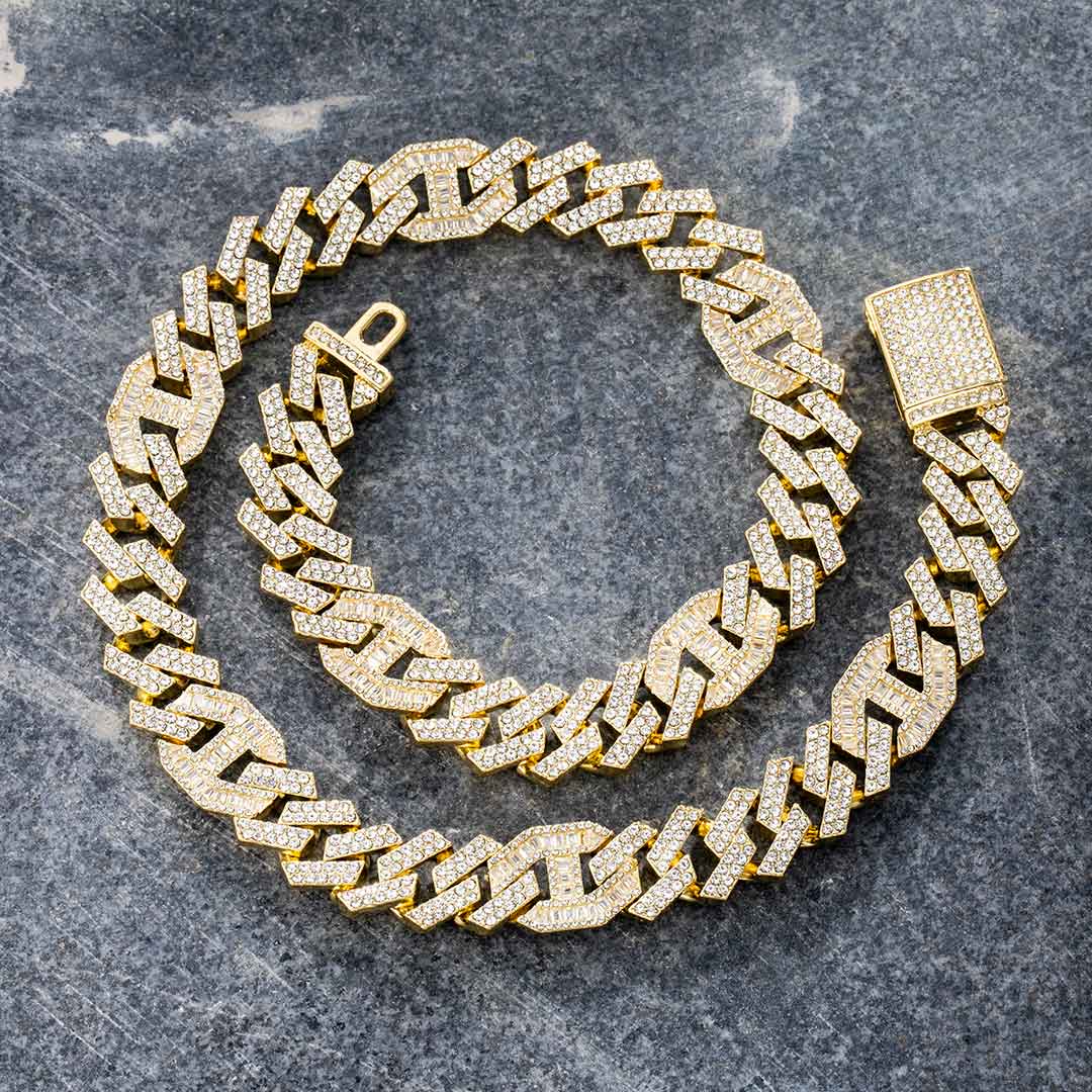 14mm Baguette G-link Cuban Chain In Gold With Street Luxury Shine - Image 3