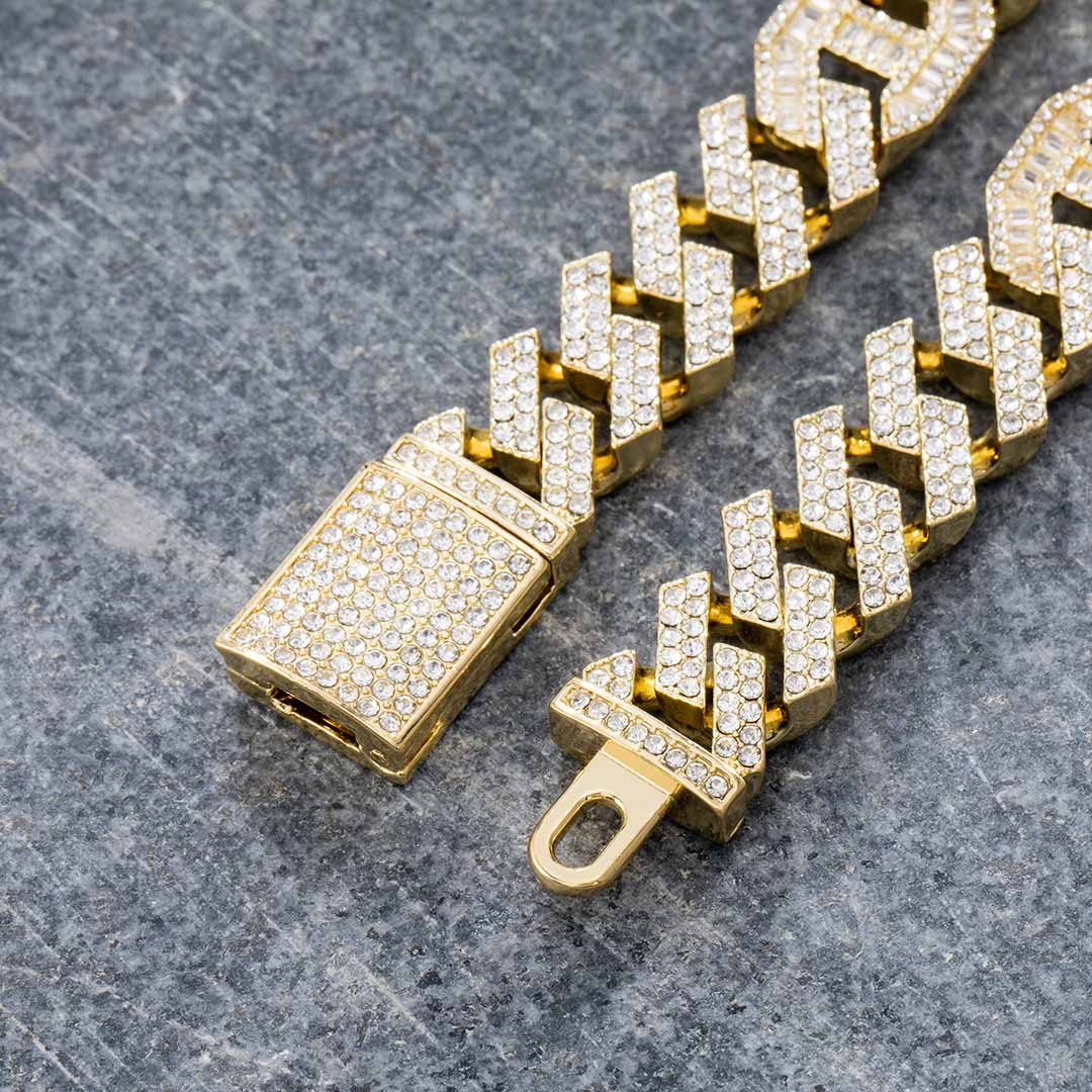 14mm Baguette G-link Cuban Chain In Gold With Street Luxury Shine - Image 4