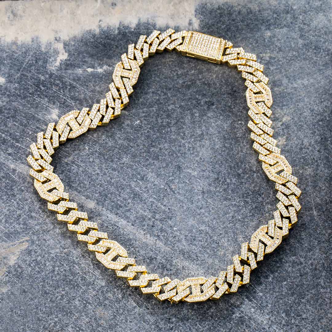 14mm Baguette G-link Cuban Chain In Gold With Street Luxury Shine - Image 5