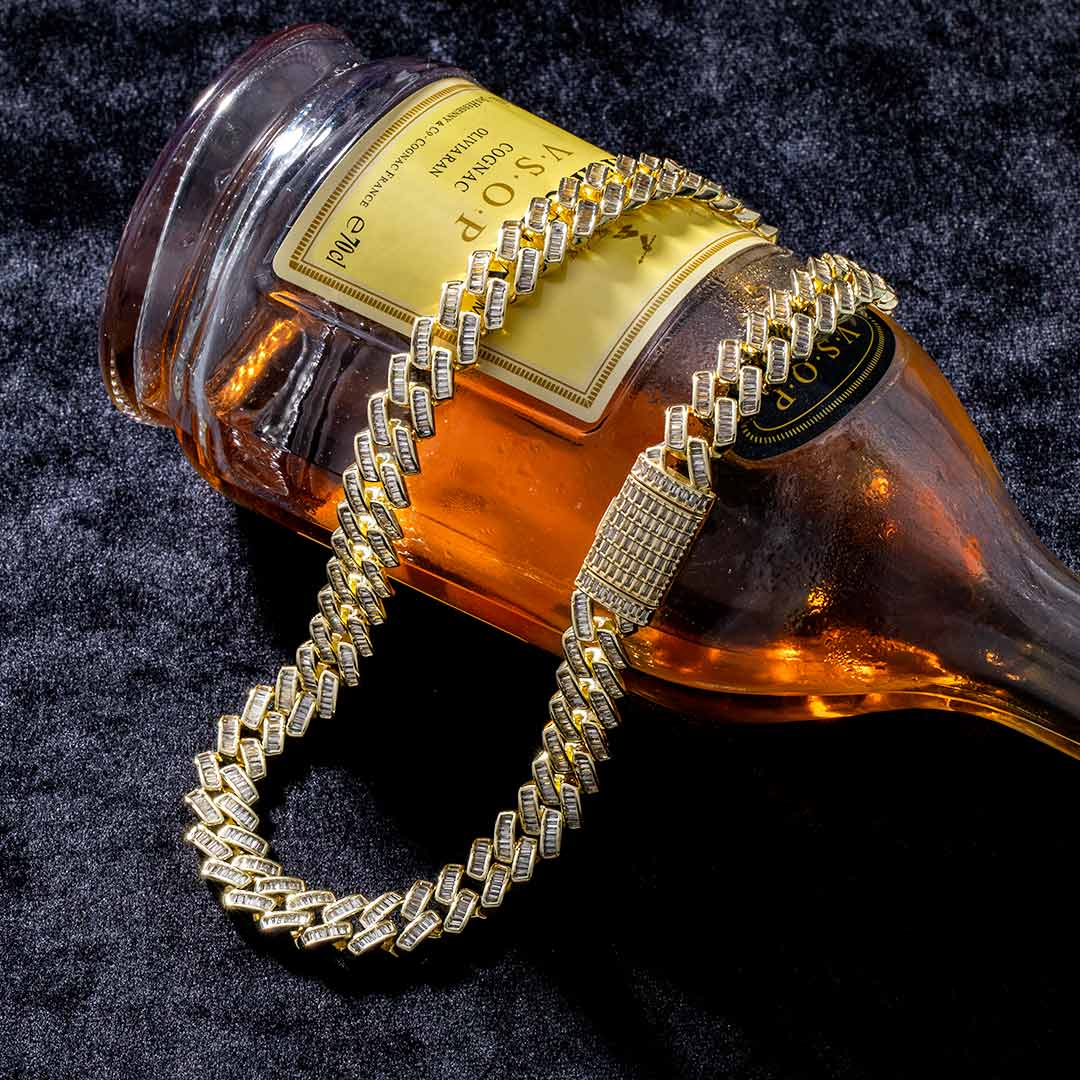 14mm Prong Baguette Cut Box Clasp Cuban Chain In Gold Iced Out - Image 5
