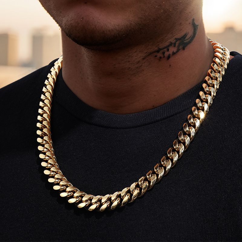 10mm Stainless Steel Cuban Chain In Gold With Street Luxury Shine