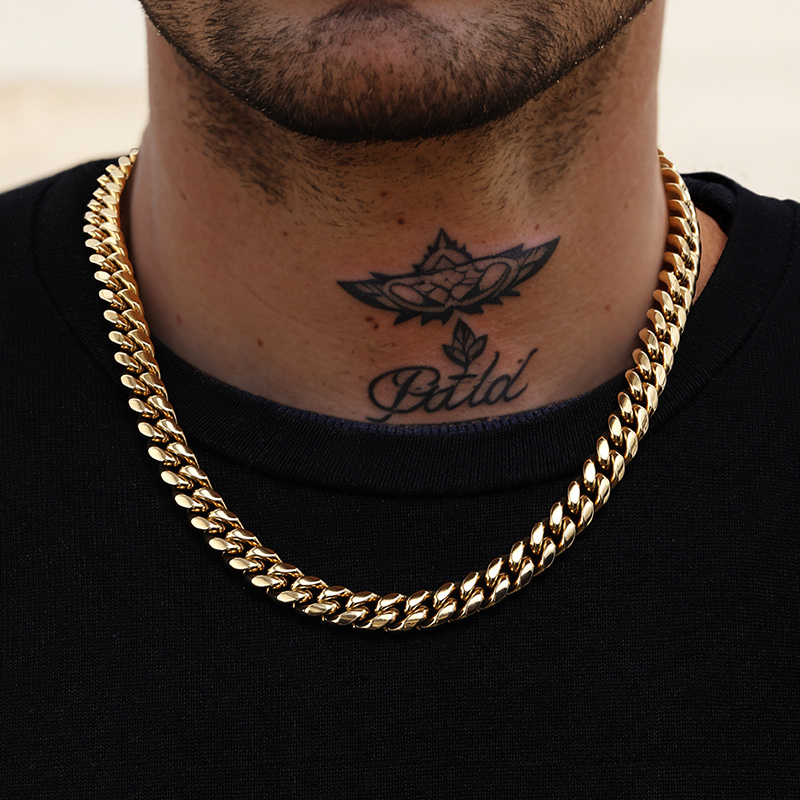 12mm Stainless Steel Cuban Chain In Gold With Street Luxury Shine
