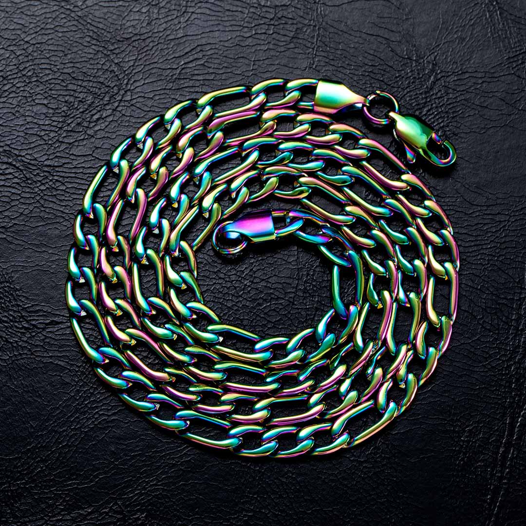 5mm Rainbow Stainless Steel Figaro Chain Silver With Street Luxury Shine - Image 3