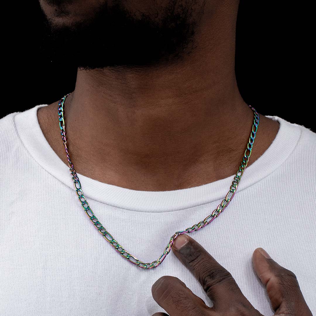 5mm Rainbow Stainless Steel Figaro Chain Silver With Street Luxury Shine