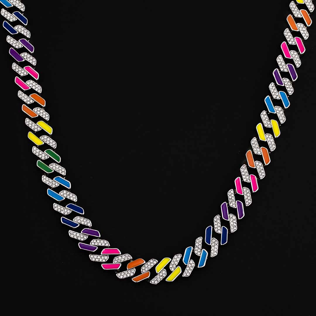 Street Luxury 11mm Multi-color Half-iced Out Cuban Chain In White Gold - Image 3