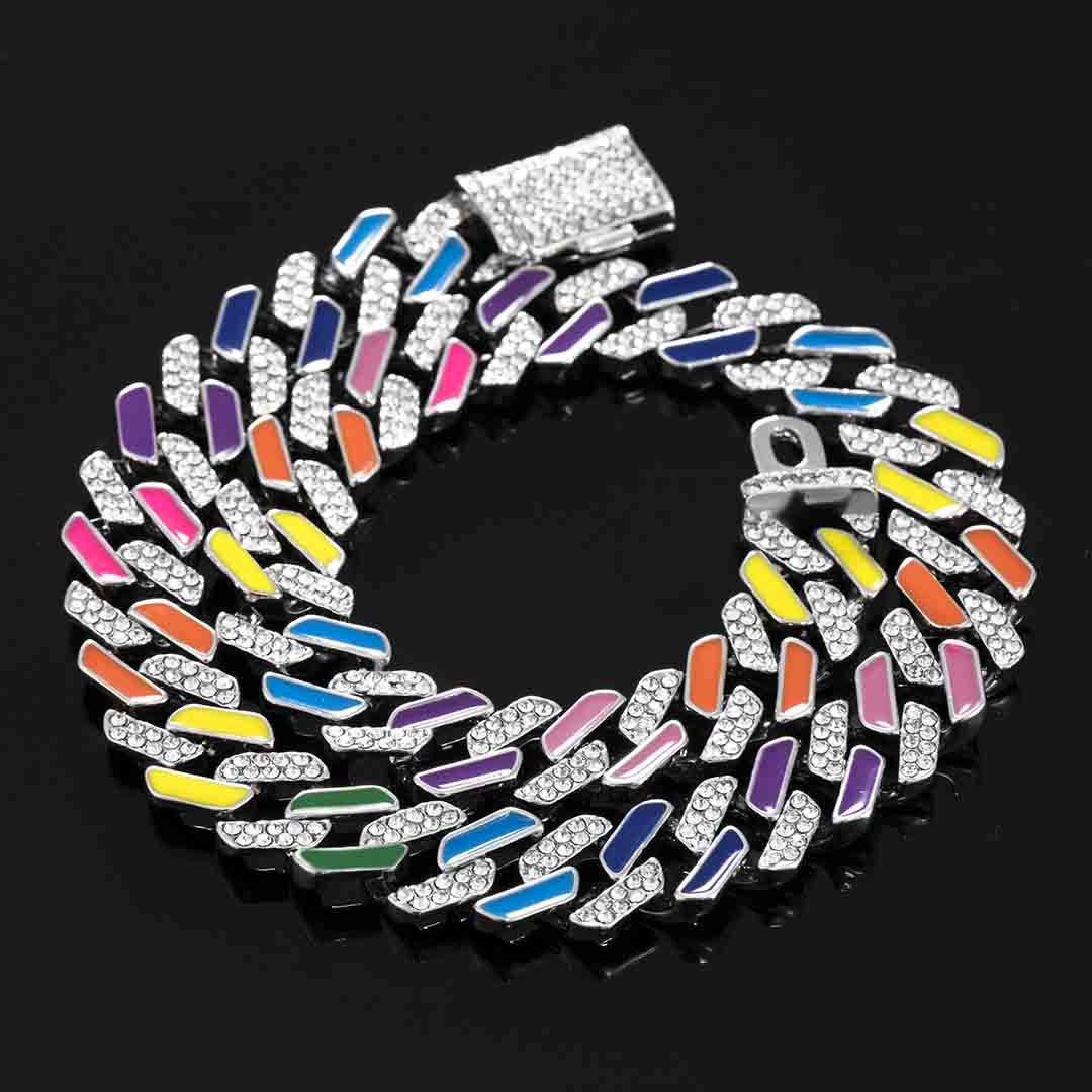 Street Luxury 11mm Multi-color Half-iced Out Cuban Chain In White Gold - Image 4
