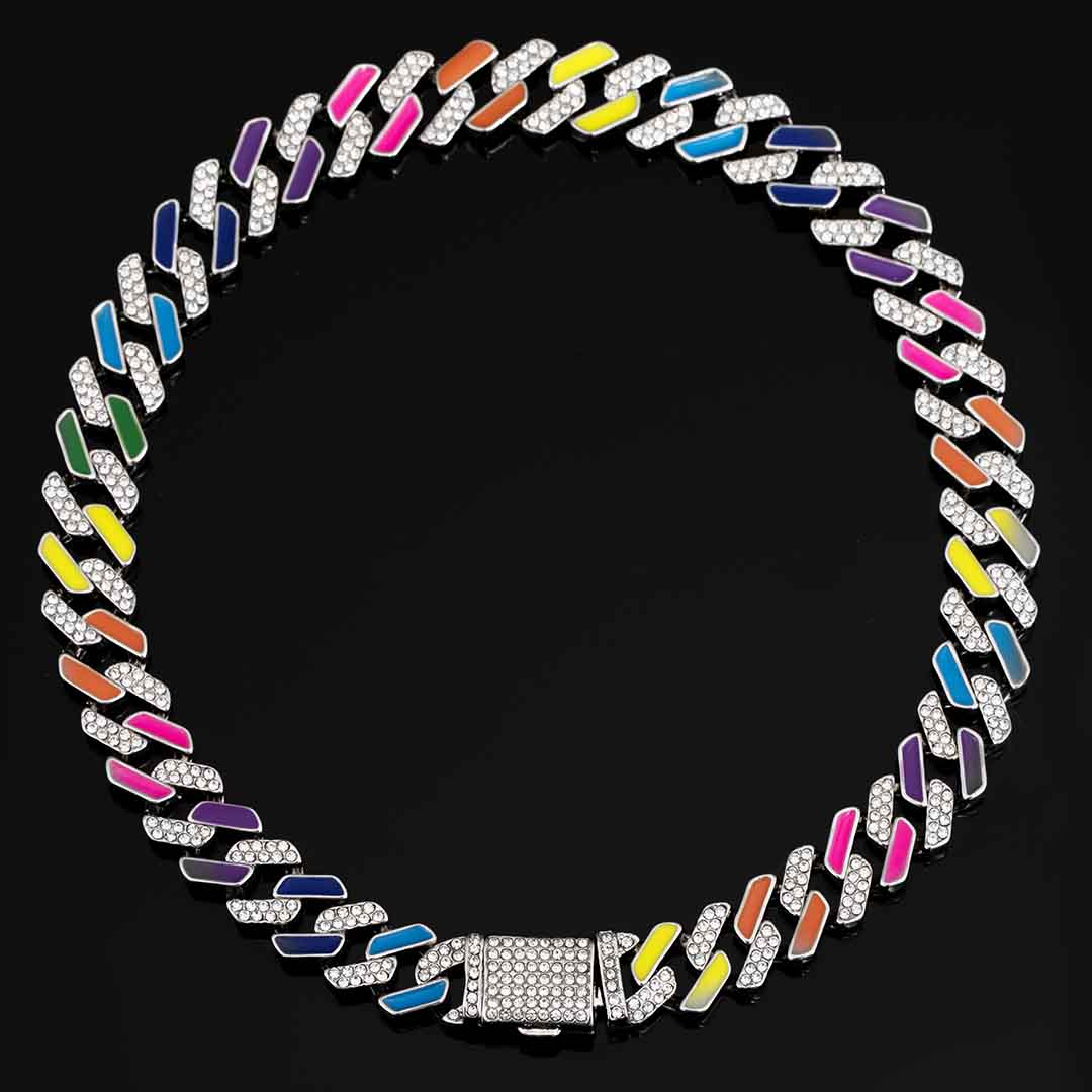 Street Luxury 11mm Multi-color Half-iced Out Cuban Chain In White Gold - Image 5