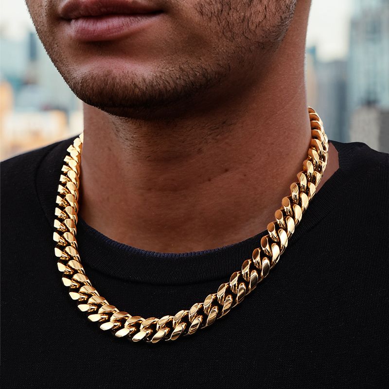 18mm Stainless Steel Miami Cuban Chain In Gold With Street Luxury Shine