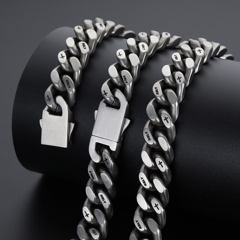 13mm Frosted Christian Holy Cross Stainless Steel Cuban Chain Silver - Image 3