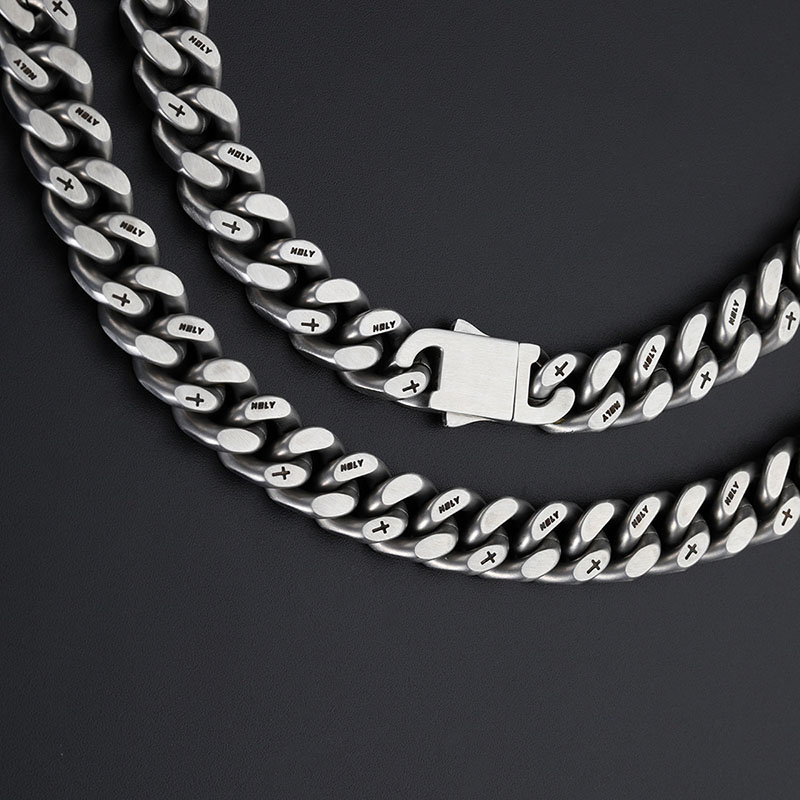 13mm Frosted Christian Holy Cross Stainless Steel Cuban Chain Silver