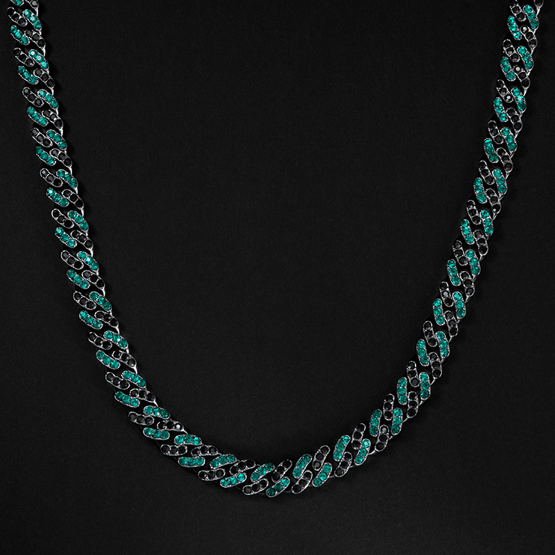 Bold Iced Out 11mm Emerald & Black Stones Cuban Chain In Black Gold - Image 3