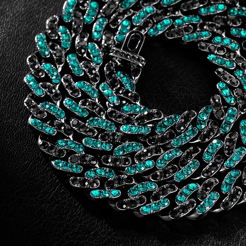 Bold Iced Out 11mm Emerald & Black Stones Cuban Chain In Black Gold - Image 4