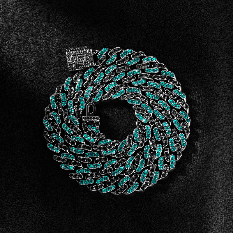 Bold Iced Out 11mm Emerald & Black Stones Cuban Chain In Black Gold - Image 5