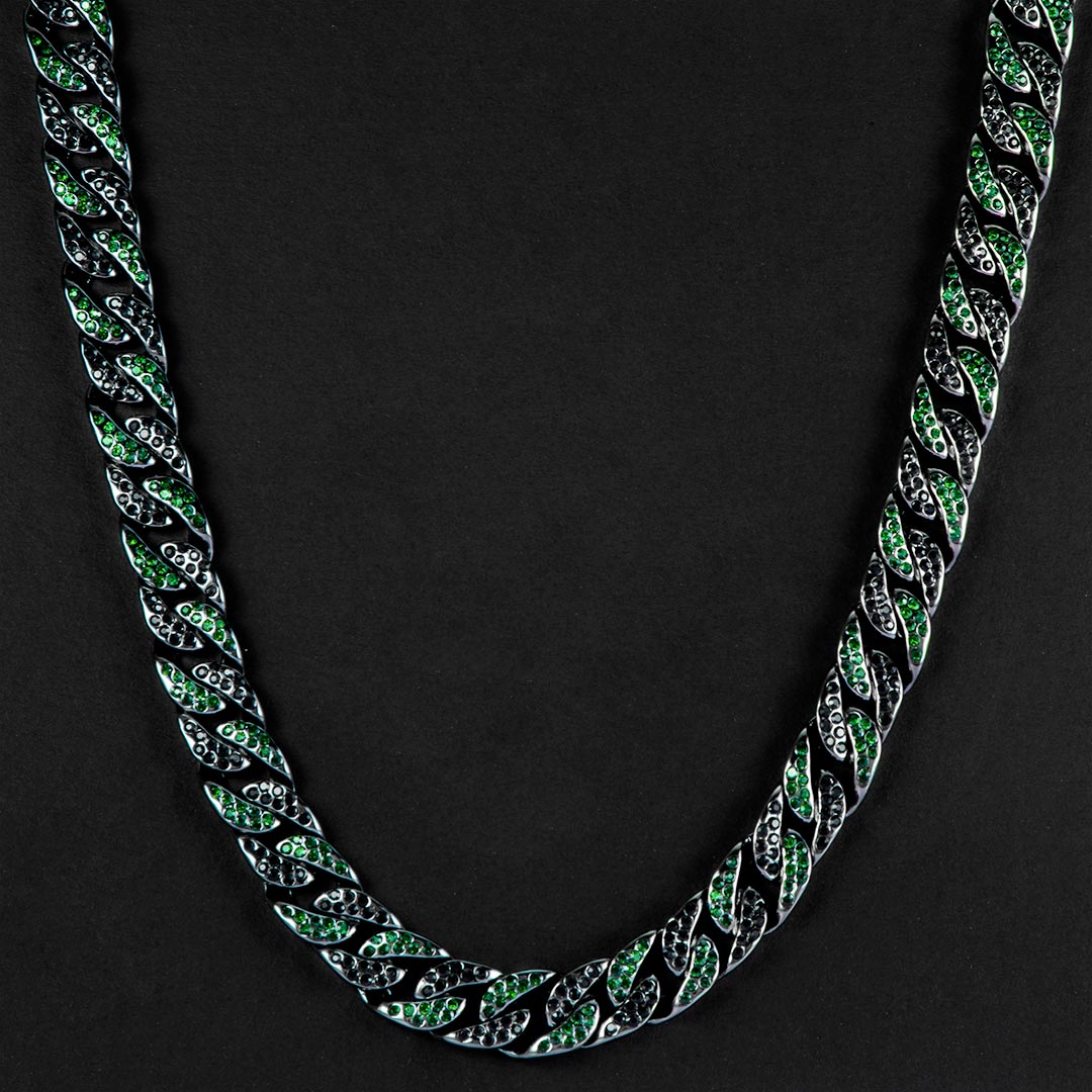 Street Luxury Iced Out 13mm Emerald & Black Cuban Chain In Black Gold - Image 4