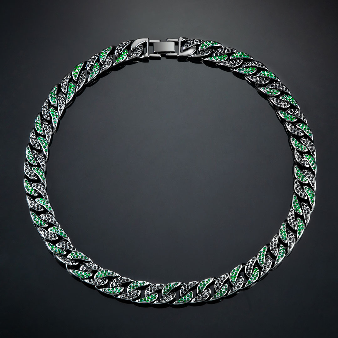 Street Luxury Iced Out 13mm Emerald & Black Cuban Chain In Black Gold - Image 5