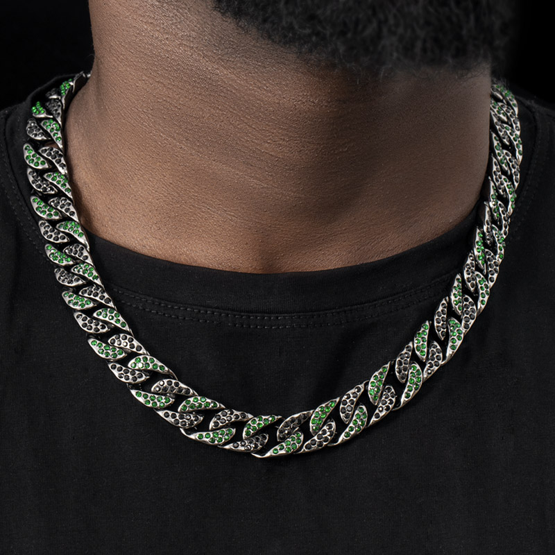 Street Luxury Iced Out 13mm Emerald & Black Cuban Chain In Black Gold