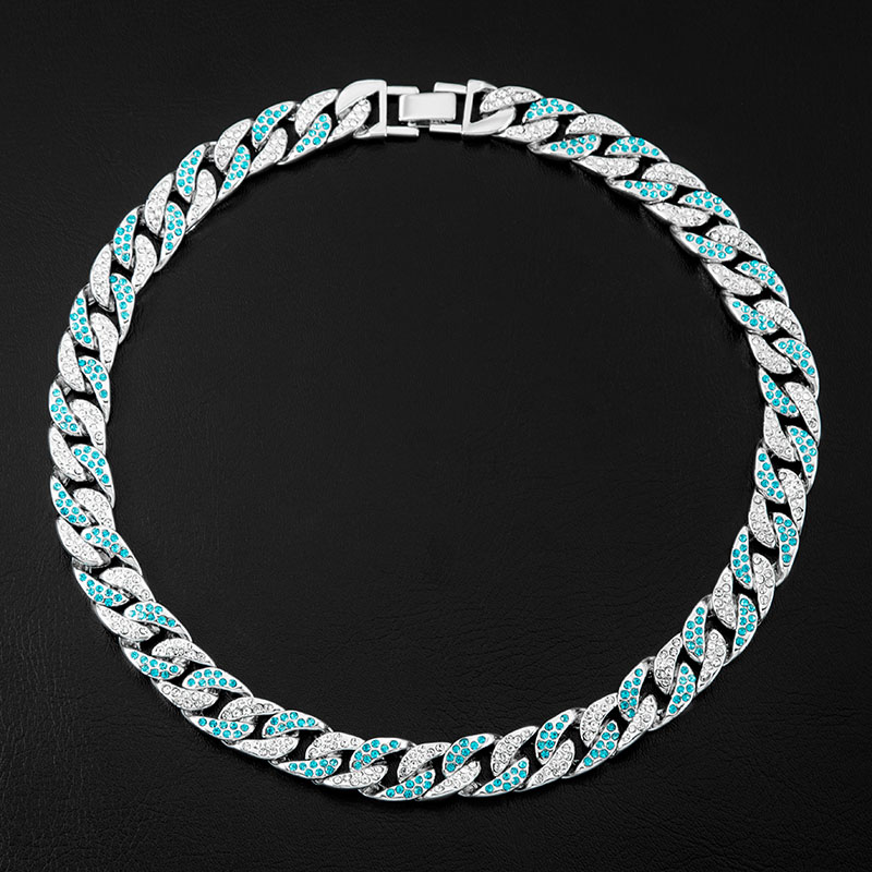 Iced Out 13mm White & Blue Cuban Chain In White Gold With Cuban Chain Shine - Image 5
