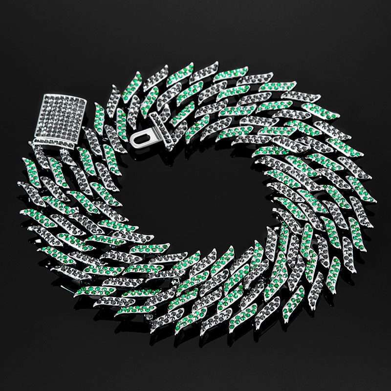 Bold Iced Out 18mm Emerald & Black Spiked Cuban Chain In Black Gold - Image 4