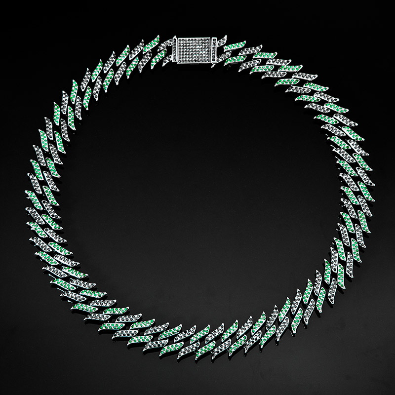 Bold Iced Out 18mm Emerald & Black Spiked Cuban Chain In Black Gold - Image 5