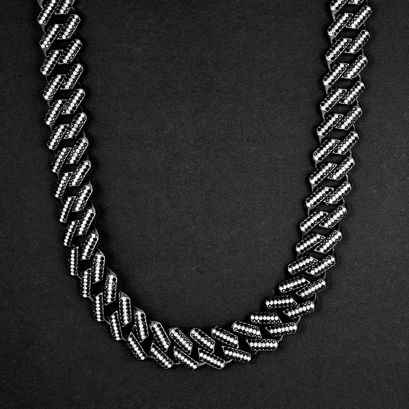 Iced Out 20mm White & Black Miami Cuban Chain With Big Box Clasp Gold - Image 5