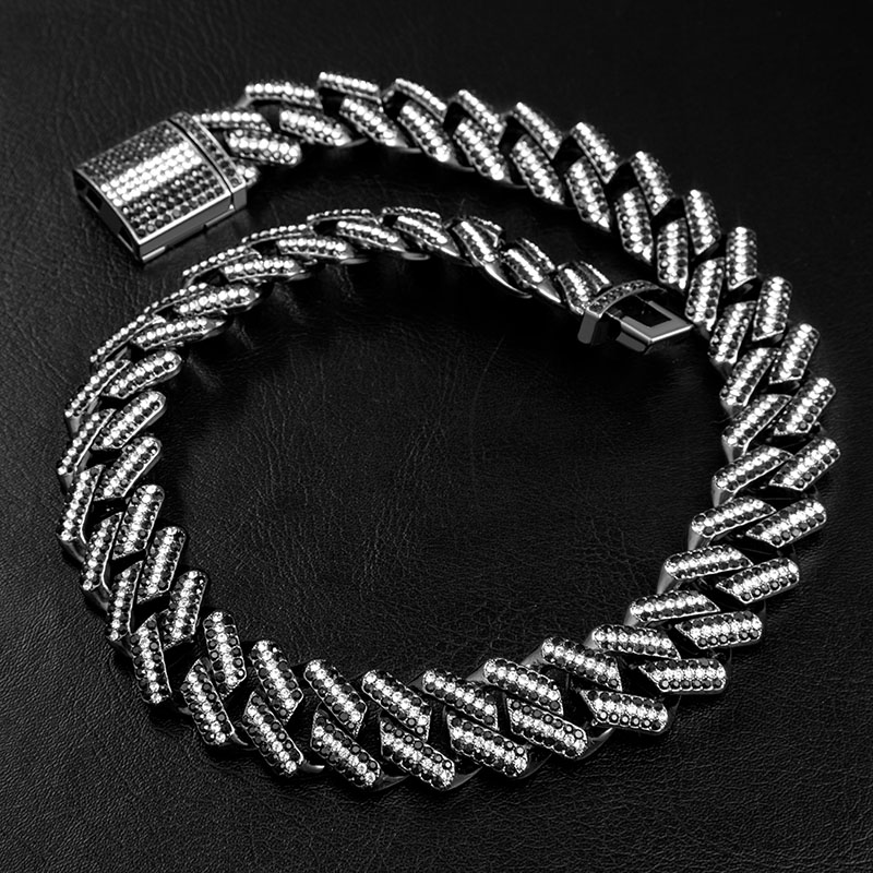 Iced Out 20mm White & Black Miami Cuban Chain With Big Box Clasp Gold