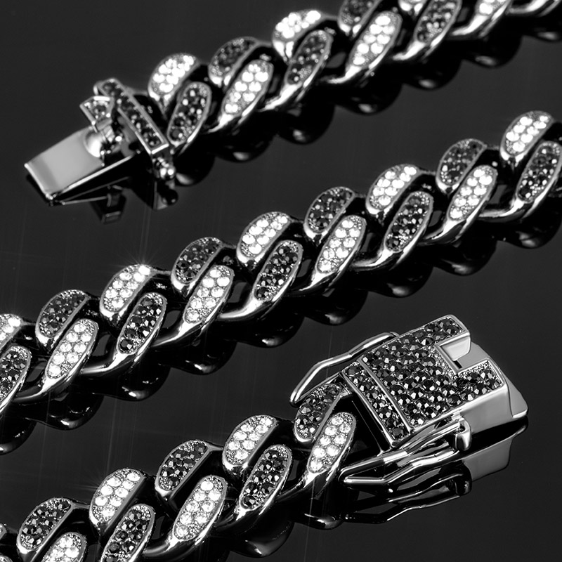Iced Out 12mm White & Black Miami Cuban Chain Gold With Street Luxury Shine - Image 3