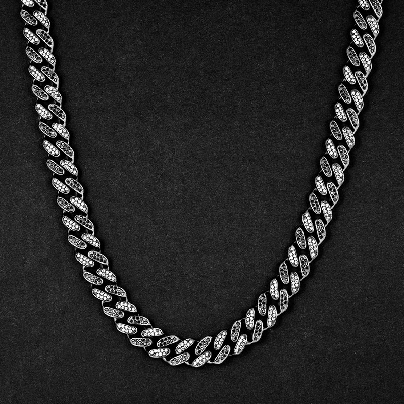 Iced Out 12mm White & Black Miami Cuban Chain Gold With Street Luxury Shine