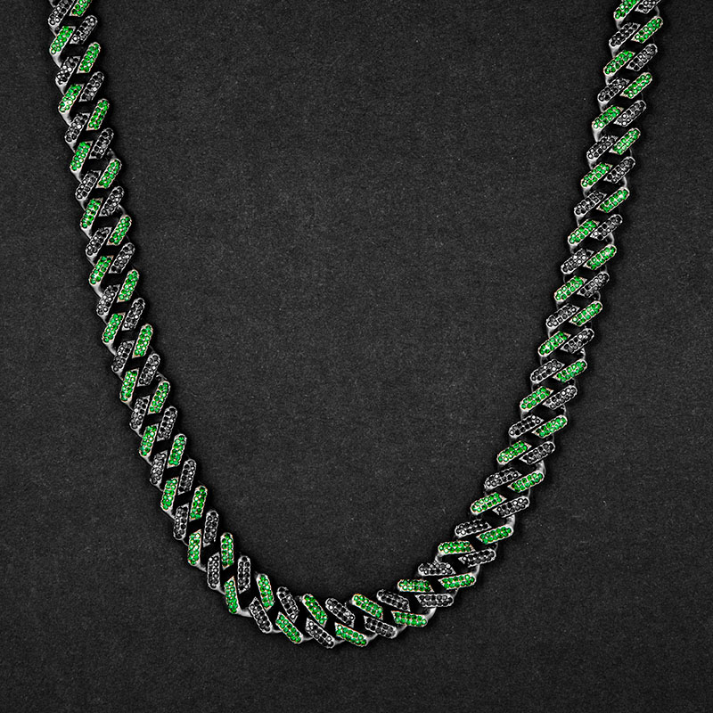 Iced Out 13mm Emerald & Black Cuban Chain With Box Clasp Gold - Image 3