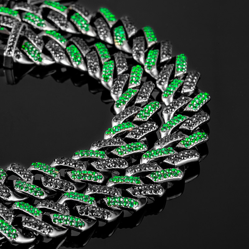 Iced Out 13mm Emerald & Black Cuban Chain With Box Clasp Gold - Image 4