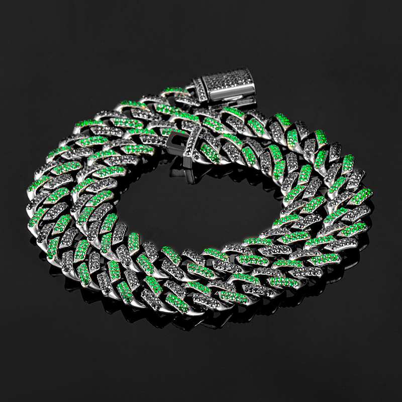 Iced Out 13mm Emerald & Black Cuban Chain With Box Clasp Gold - Image 5