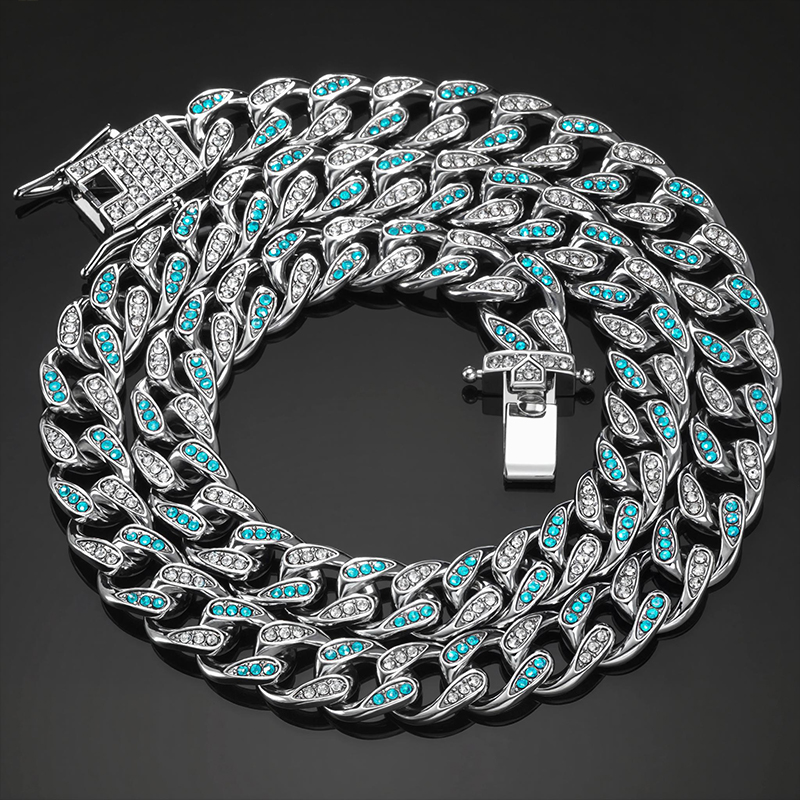 Iced Out 10mm Teardrop Blue & White Miami Cuban Chain Gold - Image 3