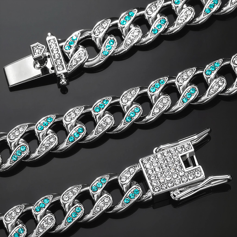 Iced Out 10mm Teardrop Blue & White Miami Cuban Chain Gold - Image 4