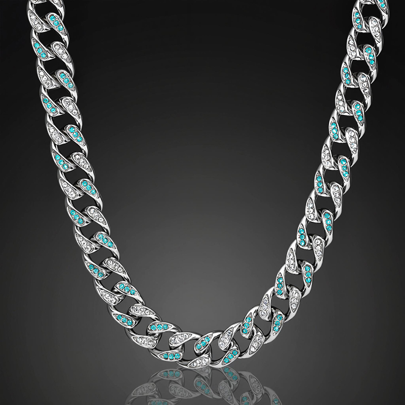 Iced Out 10mm Teardrop Blue & White Miami Cuban Chain Gold