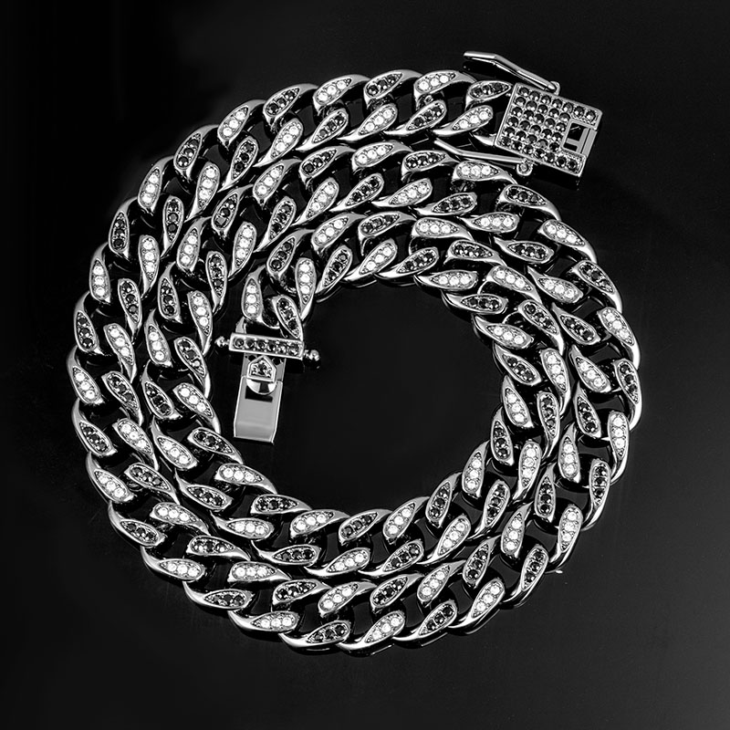 Iced Out 10mm Teardrop White & Black Miami Cuban Chain Gold - Image 4