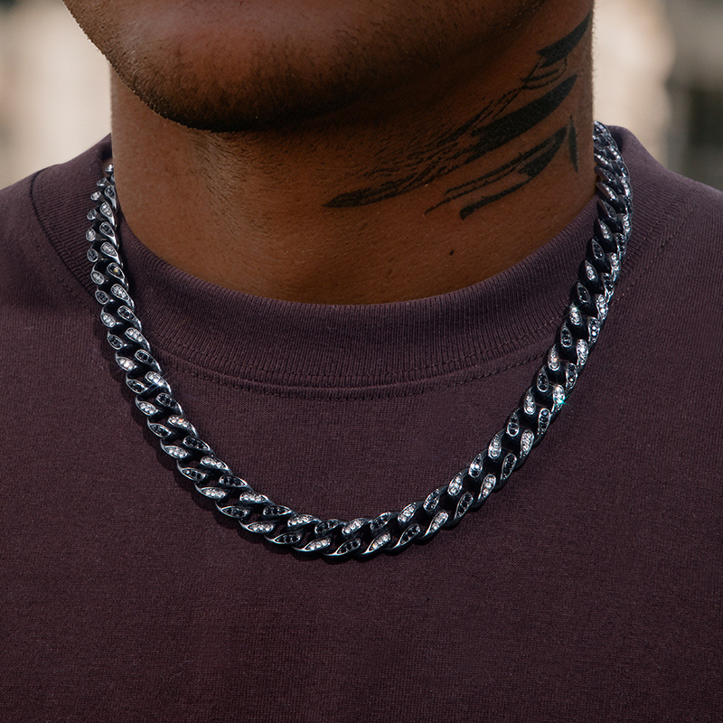 Iced Out 10mm Teardrop White & Black Miami Cuban Chain Gold