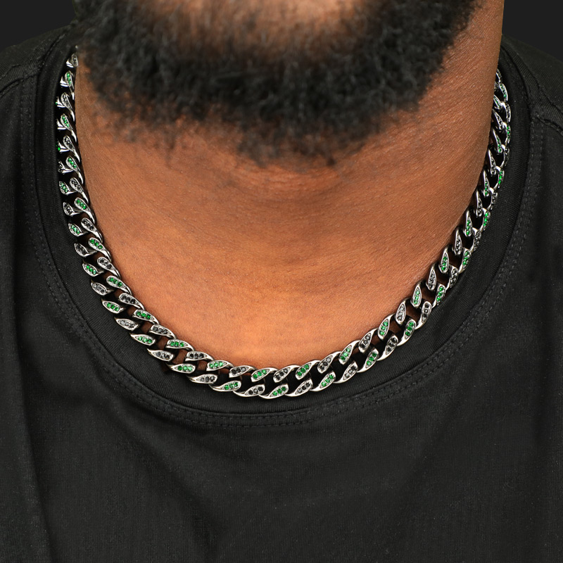 Iced Out 10mm Teardrop Emerald & Black Miami Cuban Chain Gold - Image 4