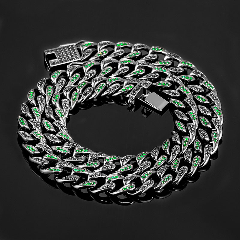 Iced Out 10mm Teardrop Emerald & Black Miami Cuban Chain Gold - Image 5