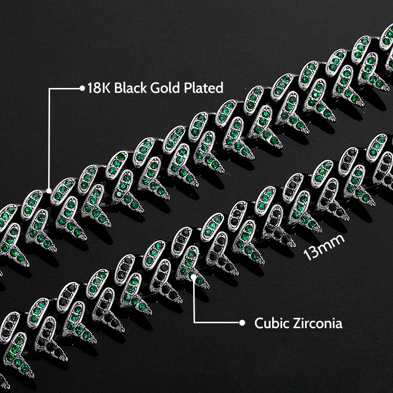 Iced Out 13mm Emerald Rivet Spike Thorns Cuban Chain Gold - Image 3
