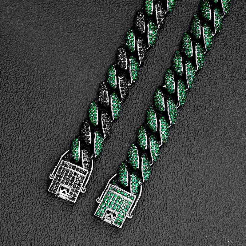 12mm Emerald Micro Paved Cuban Chain In Black Gold With Street Luxury Shine - Image 4