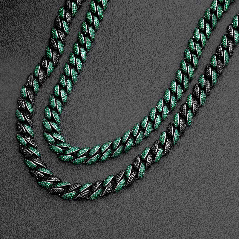 12mm Emerald Micro Paved Cuban Chain In Black Gold With Street Luxury Shine - Image 5