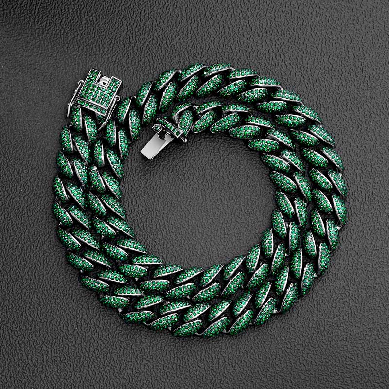 12mm Emerald Micro Paved Cuban Chain In Black Gold With Street Luxury Shine