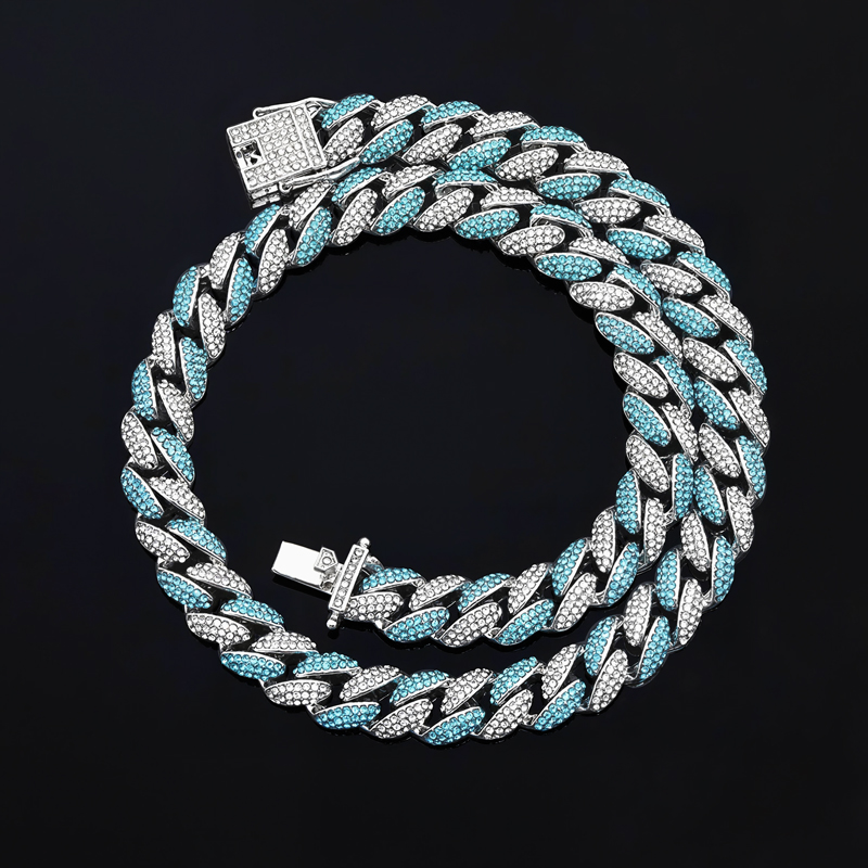 12mm Pink/blue Micro Paved Cuban Chain Gold With Street Luxury Shine - Image 6