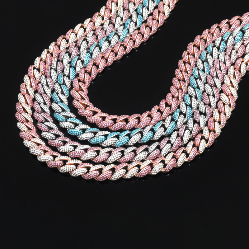 12mm Pink/blue Micro Paved Cuban Chain Gold With Street Luxury Shine